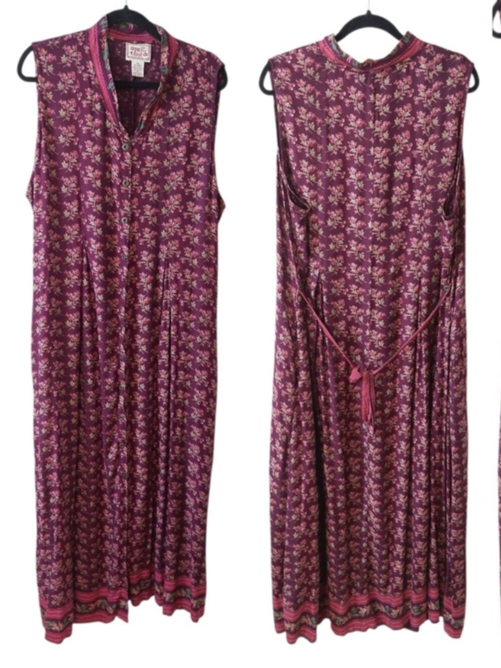 April Too Cornell Cottagecore Sleeveless Button Front Tie Back Floral Maxi Dress